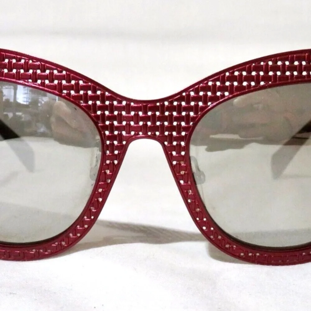 MARC JACOBS Red Burgundy Woven Metal Mirror Lens $250 Sunglasses Black Case
